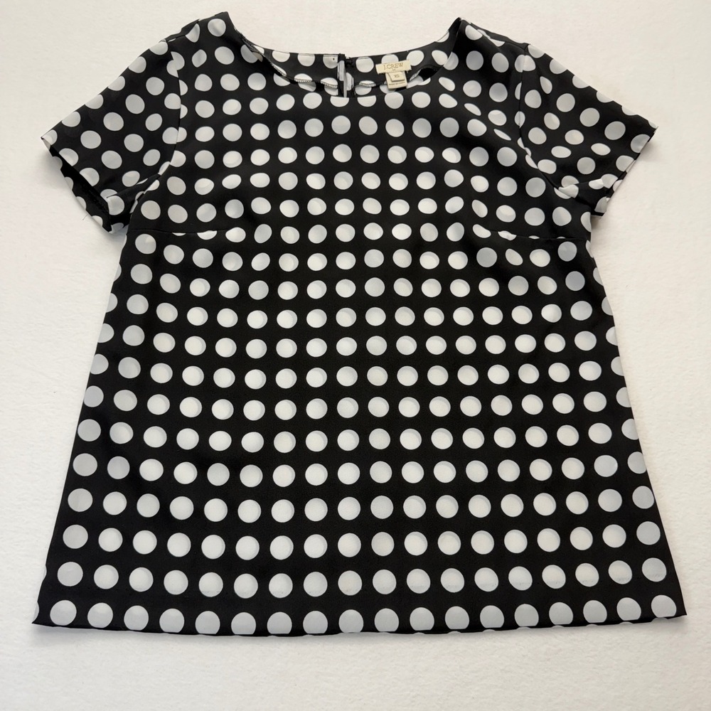 J.CREW Blouse Womens XS Black Polka Dot Short Sleeve Keyhole Back Top - Picture 3 of 10